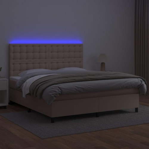 Kontinentalseng med LED-lys 160x200 cm i kunstlæder - cappuccino