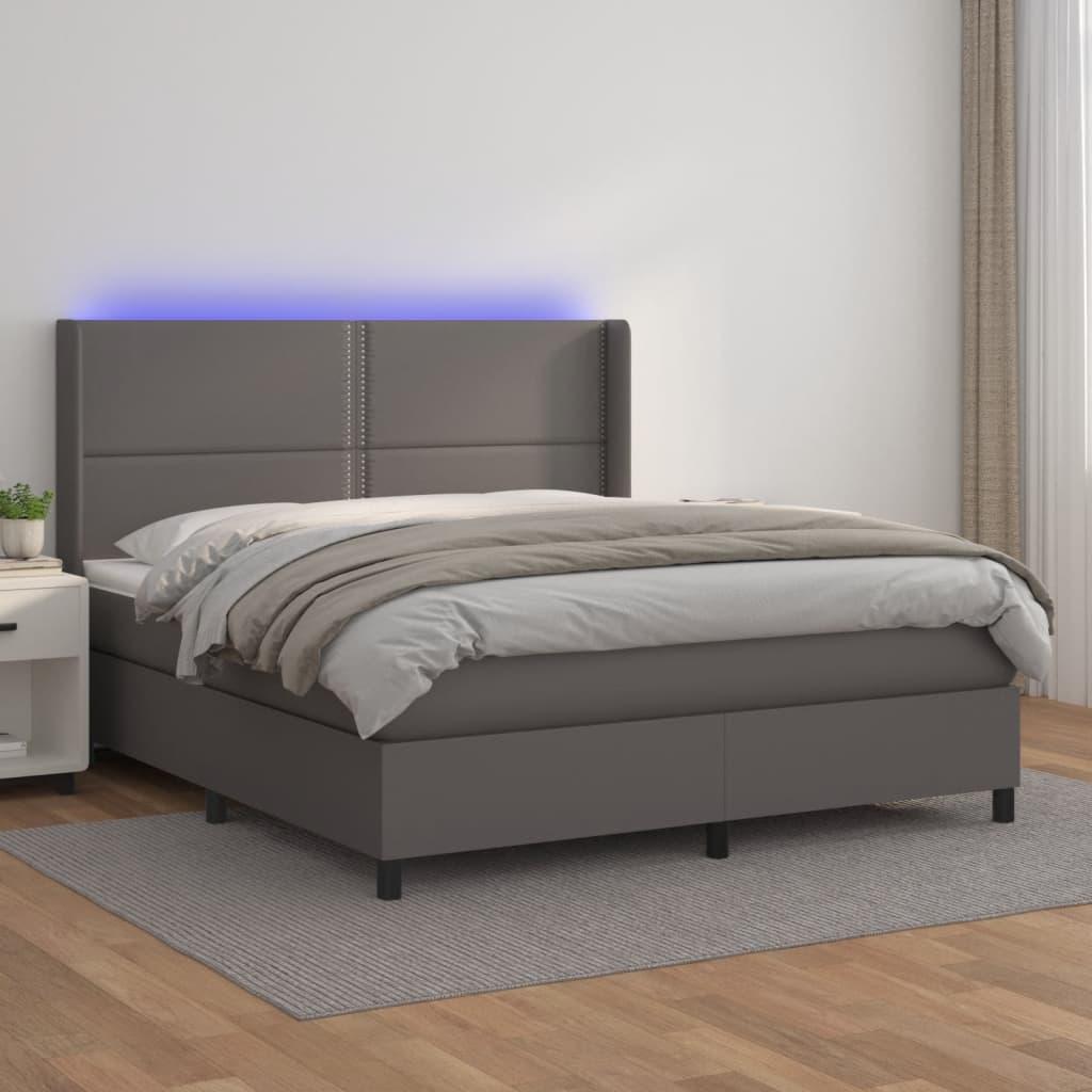 Kontinentalseng med LED-lys 160×200 cm kunstlæder grå