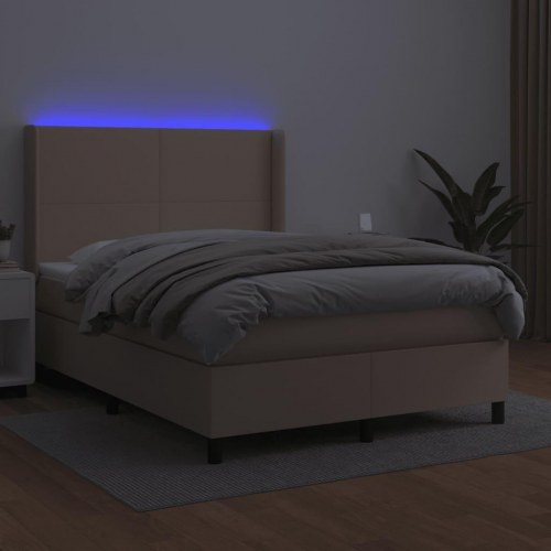 Kontinentalseng med LED-lys 140×190 cm i kunstlæder - cappuccino