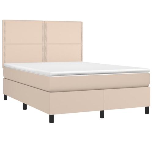 Kontinentalseng LED-lys 140x190 cm kunstlæder cappuccinofarvet