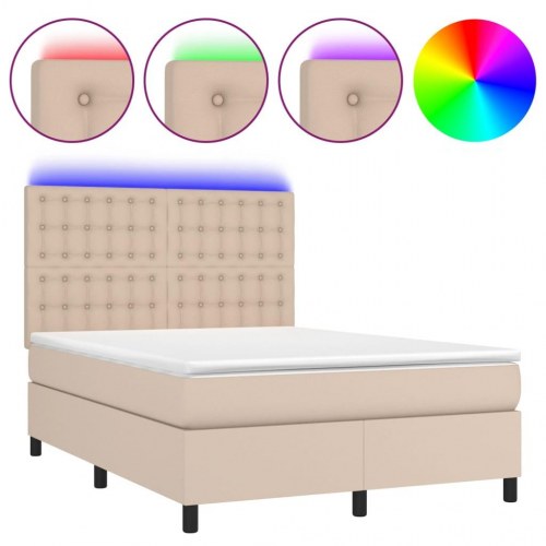 Kontinentalseng med LED-lys 140x190 cm i kunstlæder - cappuccino