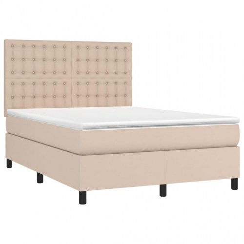 Kontinentalseng med LED-lys 140x190 cm i kunstlæder - cappuccino