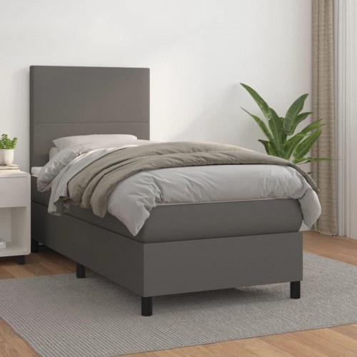 Kontinentalseng 90x200 cm med madras - kunstlæder, grå