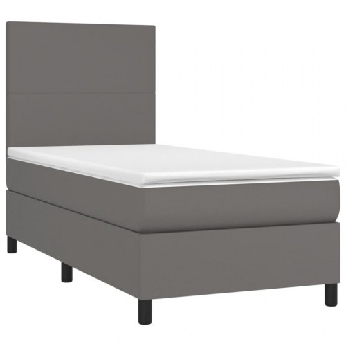 Kontinentalseng 90x200 cm med madras - kunstlæder, grå