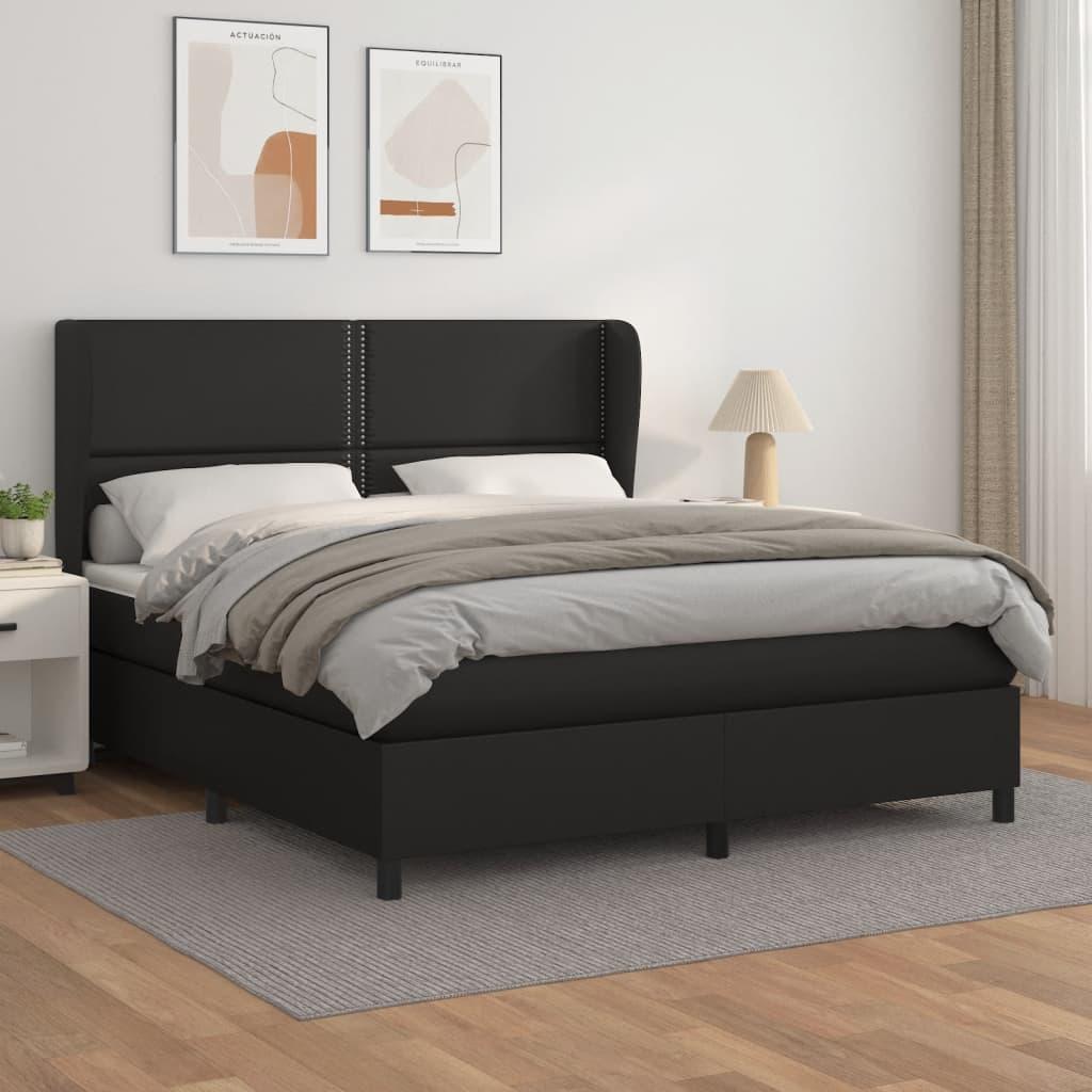 Kontinentalseng Med Madras Kunstlæder Sort - Ensfarvet med søm / 180 x 200 cm