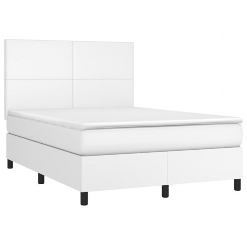 Kontinentalseng med LED-lys 140×190 cm - kunstlæder, hvid