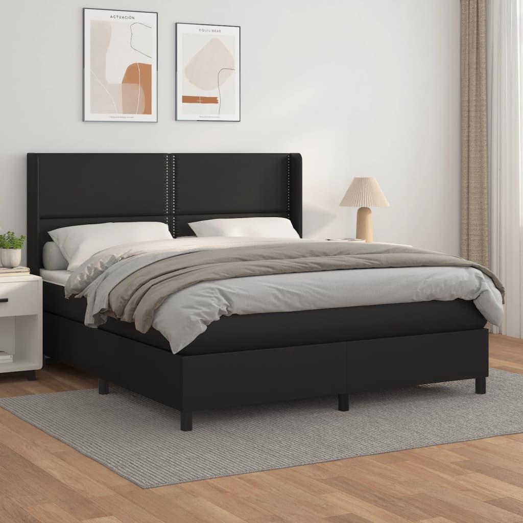 Kontinentalseng Med Madras Kunstlæder Sort - Ensfarvet med søm / 180 x 200 cm