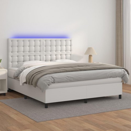 Kontinentalseng med LED-lys 160×200 cm - kunstlæder, hvid
