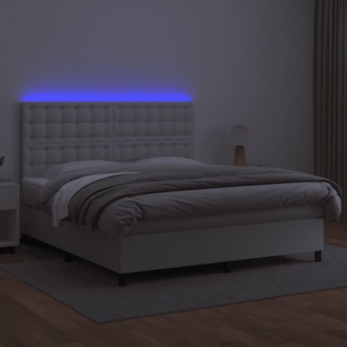 Kontinentalseng med LED-lys 160×200 cm - kunstlæder, hvid
