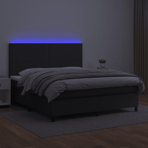 Kontinentalseng med LED-lys 180x200 cm kunstlæder sort