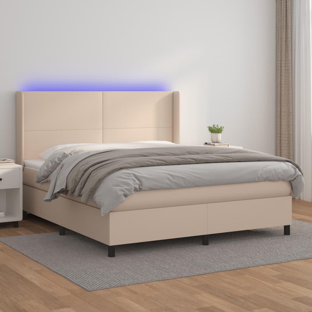 Kontinentalseng med LED-lys 180x200 cm i kunstlæder - cappuccinofarvet