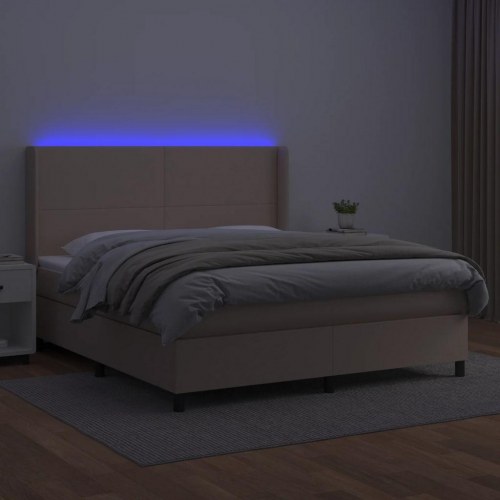 Kontinentalseng med LED-lys 180x200 cm i kunstlæder - cappuccinofarvet
