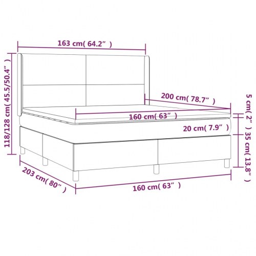 Kontinentalseng med LED-lys 160x200 cm - kunstlæder, sort