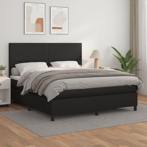 Kontinentalseng 180x200 cm i sort kunstlæder med madras og topmadras