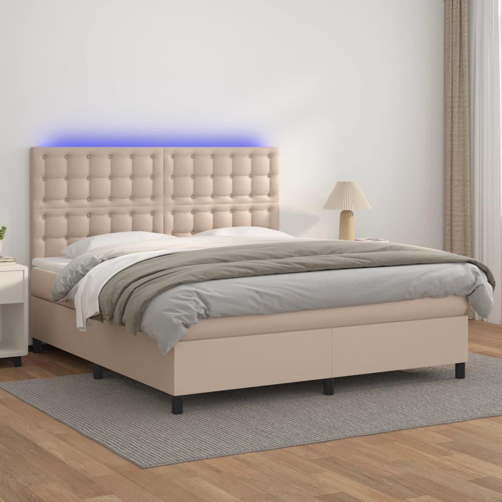 vidaXL kontinentalseng LED-lys 180x200 cm kunstlæder cappuccinofarvet