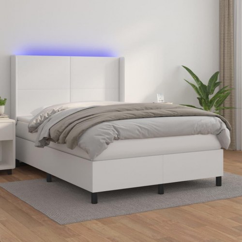 Kontinentalseng med LED-lys 140×190 cm - kunstlæder, hvid