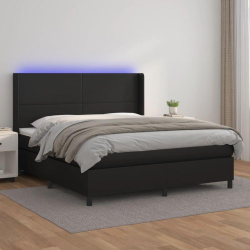 Kontinentalseng med LED-lys 180×200 cm - kunstlæder, sort