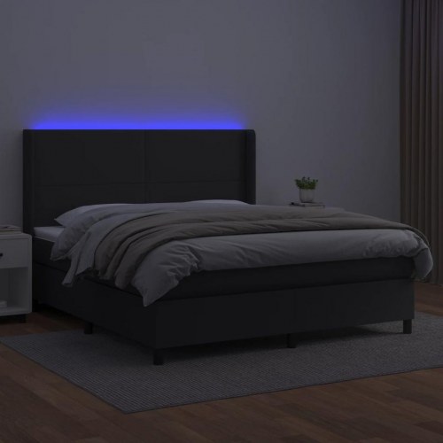 Kontinentalseng med LED-lys 180×200 cm - kunstlæder, sort