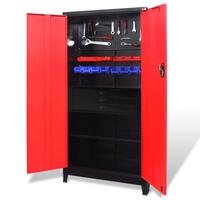 Værktøjsskab med værktøjskasse 90x40x180 cm sort og rød