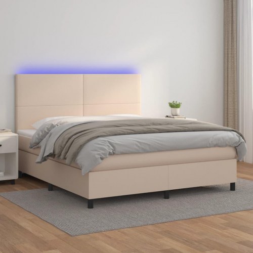 Kontinentalseng med LED-lys 180x200 cm i kunstlæder - cappuccinofarvet