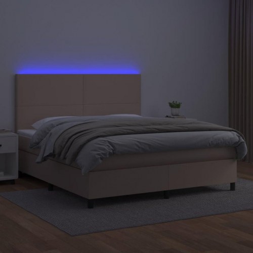 Kontinentalseng med LED-lys 180x200 cm i kunstlæder - cappuccinofarvet