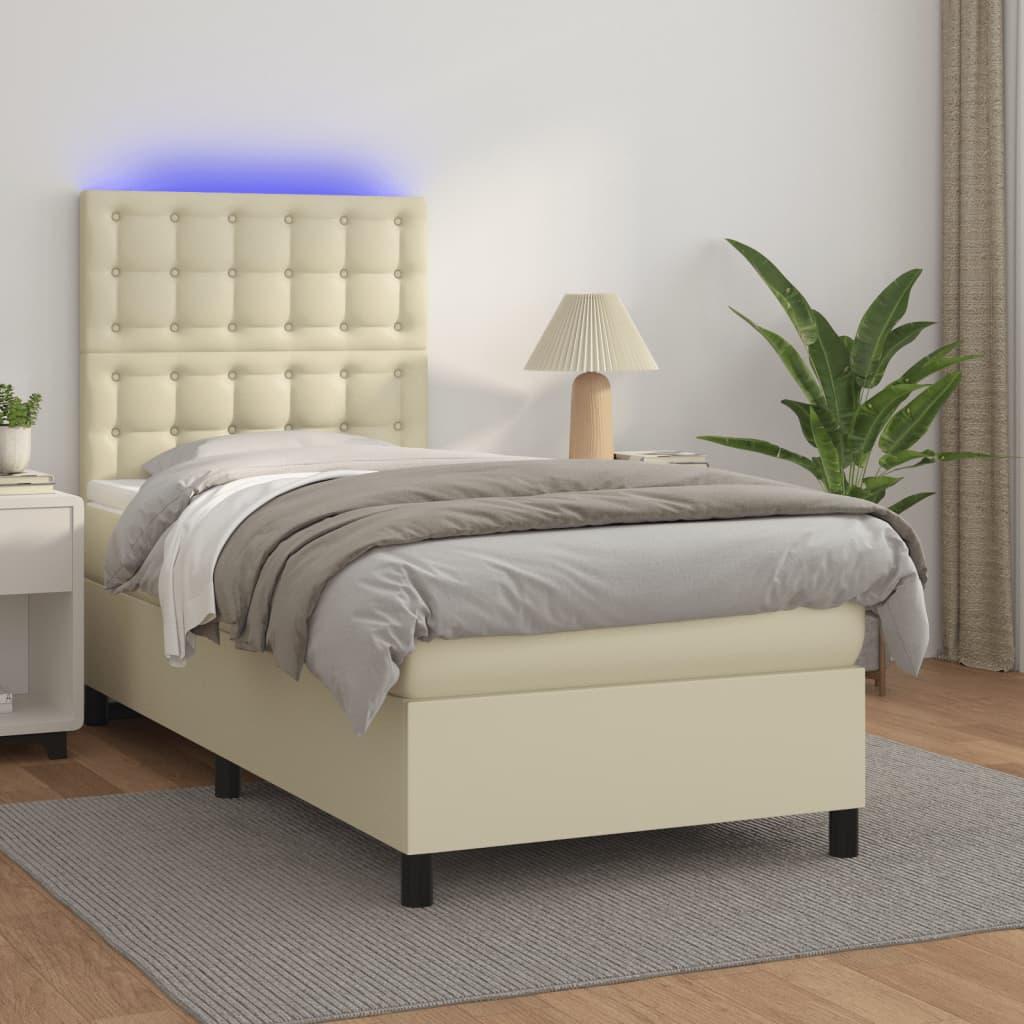 Kontinentalseng med LED-lys 100x200 cm kunstlæder cremefarvet
