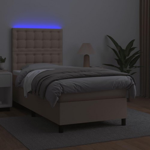 Kontinentalseng med LED-lys 80×200 cm - kunstlæder, cappuccino