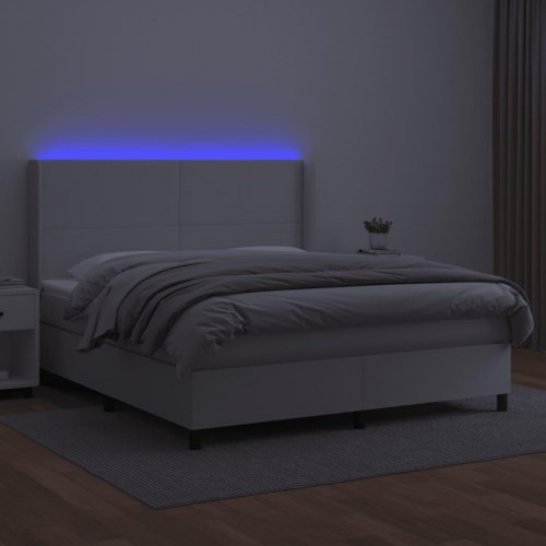 Kontinentalseng med LED-lys 180×200 cm i hvidt kunstlæder