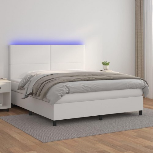 Kontinentalseng 180x200 cm i hvidt kunstlæder med LED-lys