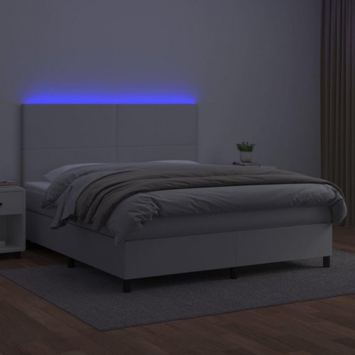 Kontinentalseng 180x200 cm i hvidt kunstlæder med LED-lys