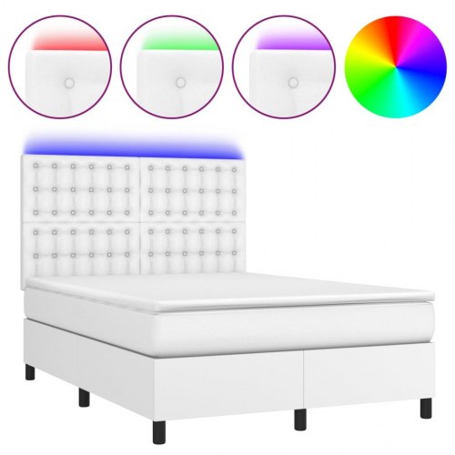 Kontinentalseng med LED-lys 140×190 cm - kunstlæder, hvid