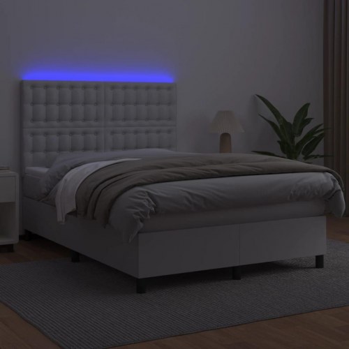 Kontinentalseng med LED-lys 140×190 cm - kunstlæder, hvid