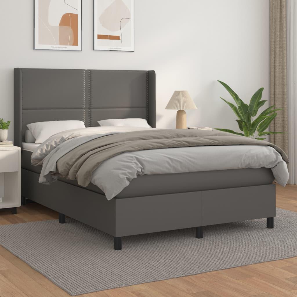 Kontinentalseng Med Madras Kunstlæder Grå - Ensfarvet med søm / 140 x 190 cm