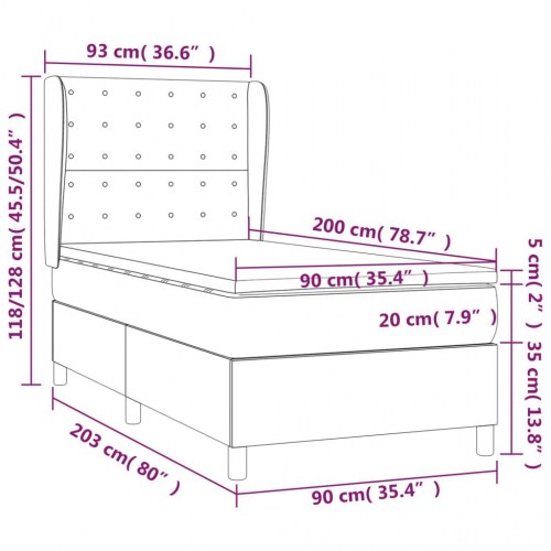 Kontinentalseng med madras 90x200 cm i kunstlæder - grå