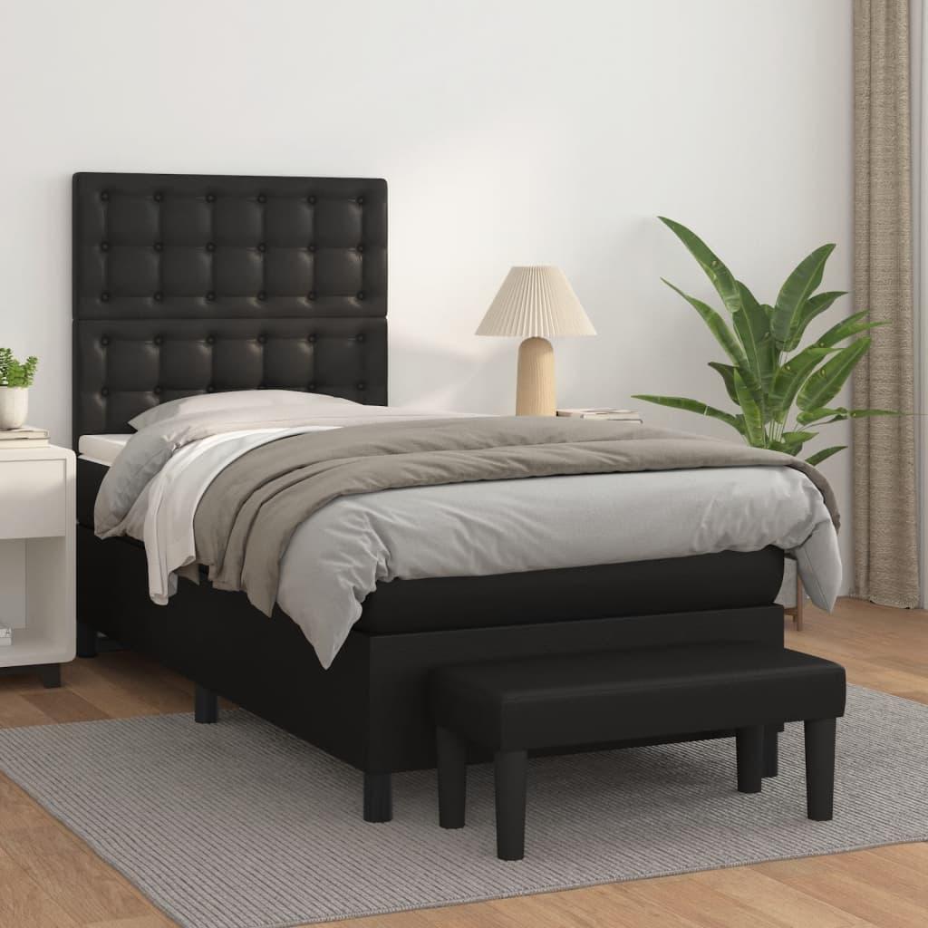 Kontinentalseng Med Madras Kunstlæder Sort - knapper / 90 x 190 cm
