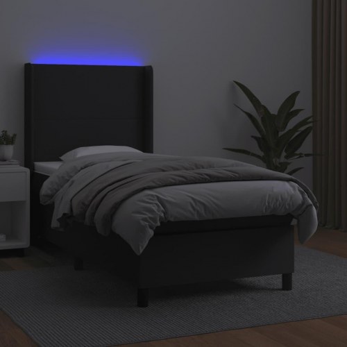 Kontinentalseng med LED-lys 100 x 200 cm - kunstlæder, sort