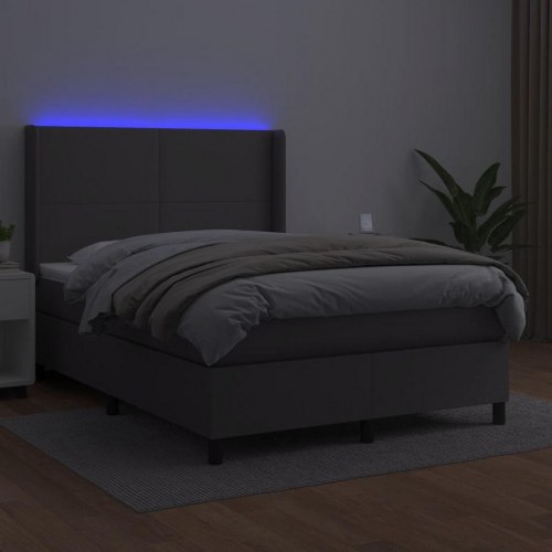 Kontinentalseng med LED-lys 140×190 cm - kunstlæder, grå