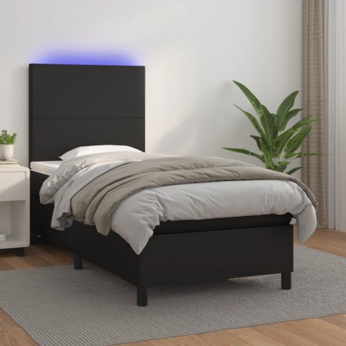 Kontinentalseng med LED-lys 80×200 cm - kunstlæder, sort