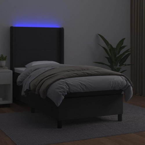 Kontinentalseng med LED-lys 90×190 cm i sort kunstlæder