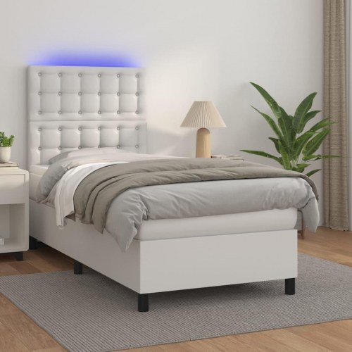 Kontinentalseng med LED-lys 80×200 cm - kunstlæder, hvid