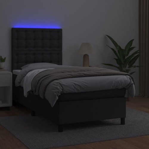 Kontinentalseng med LED-lys 100×200 cm i sort kunstlæder