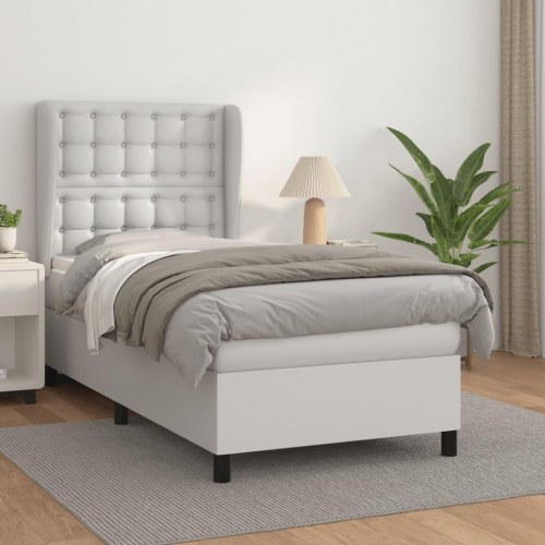 Kontinentalseng 80x200 cm med madras og topmadras - kunstlæder, hvid