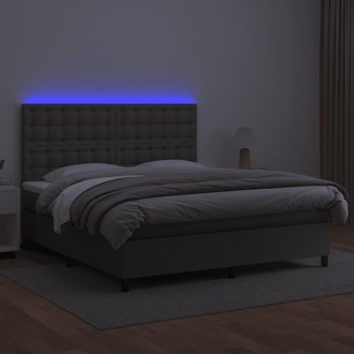 Kontinentalseng med LED-lys 180x200 cm - kunstlæder, grå