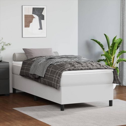 Boxspring sengeramme 90×200 cm i kunstlæder - hvid