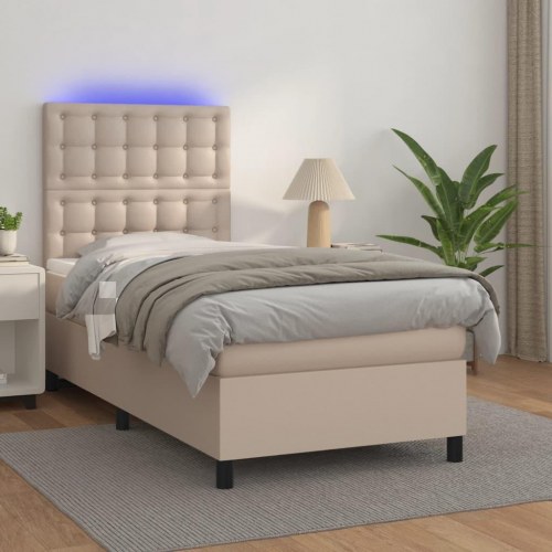 Kontinentalseng med LED-lys 90x190 cm - kunstlæder, cappuccino