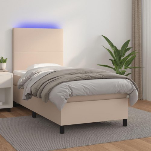 Kontinentalseng med LED-lys 90x190 cm - kunstlæder, cappuccino