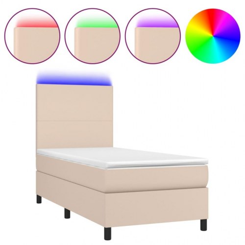 Kontinentalseng med LED-lys 90x190 cm - kunstlæder, cappuccino