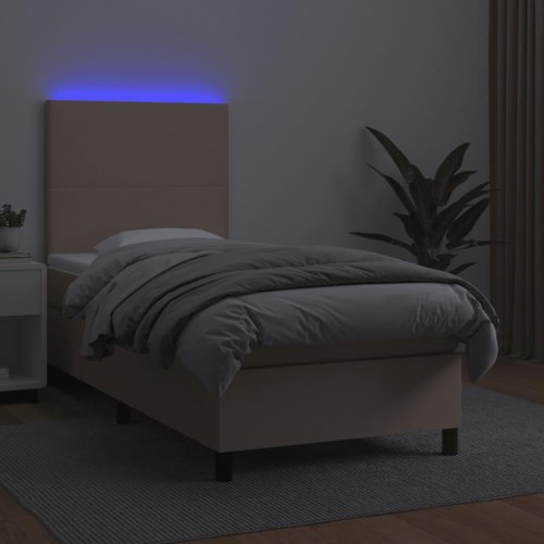Kontinentalseng med LED-lys 90x190 cm - kunstlæder, cappuccino