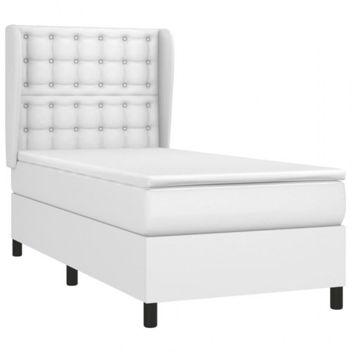 Kontinentalseng 90x200 cm med madras og topmadras - kunstlæder, hvid