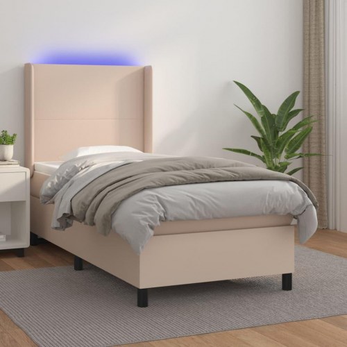 Kontinentalseng med LED-lys 90x190 cm - kunstlæder, cappuccino